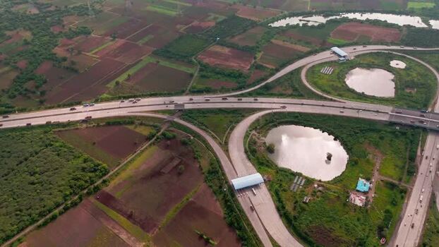 Aerial view of highway interchange near Bharuch India.
