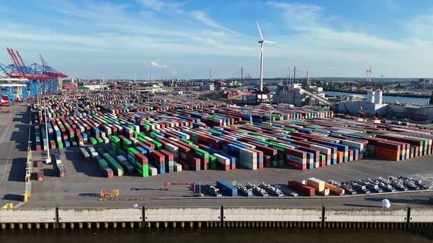 Aerial view of HHLA Container Terminal Tollerort in Hamburg Germany.