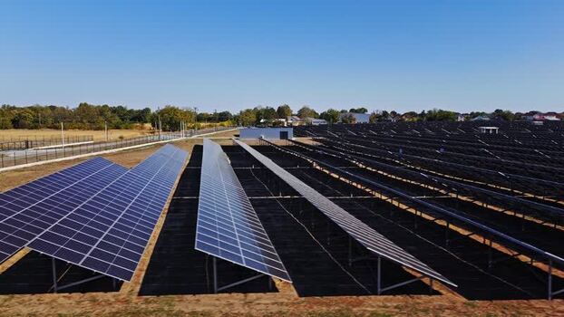 Aerial view of solar farm in Temerin Serbia.