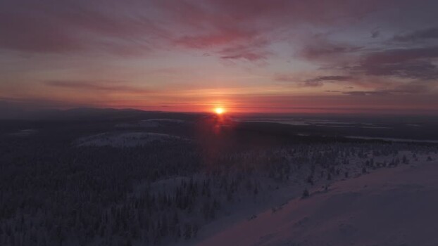 Aerial view of Luosto hills at sunset in Sodankyla Finland. Aerial view of Luosto hills at sunset in Sodankyla Finland.