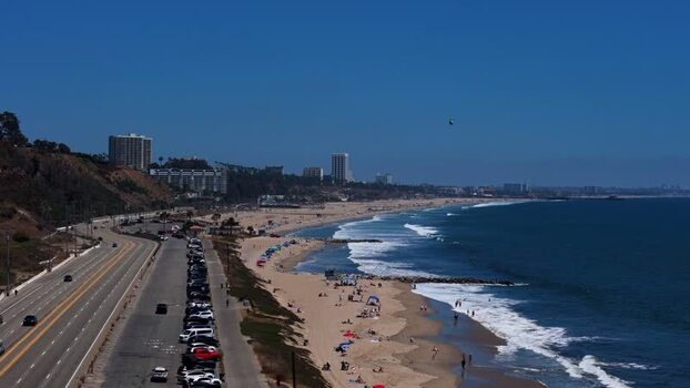 Aerial view of Will Rogers State Beach United States. Aerial view of Will Rogers State Beach United States.