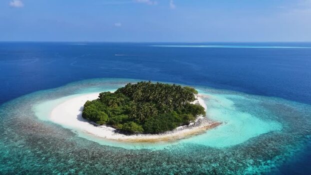 Aerial view of a tropical island with palm trees Maldives. Aerial view of a tropical island with palm trees Maldives.