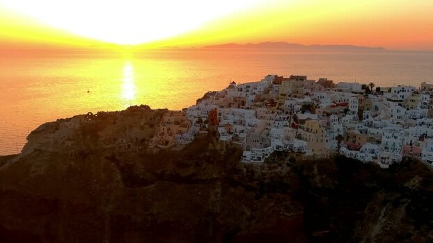 Aerial view of Santorini at sunset Greece. Aerial view of Santorini at sunset Greece.