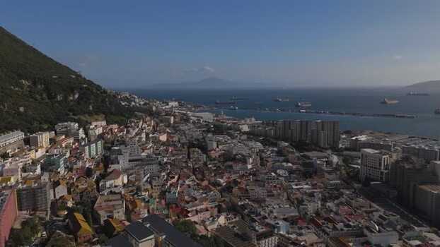 Aerial view of Moorish Castle and the city of Gibraltar Gibraltar. Aerial view of Moorish Castle and the city of Gibraltar Gibraltar.