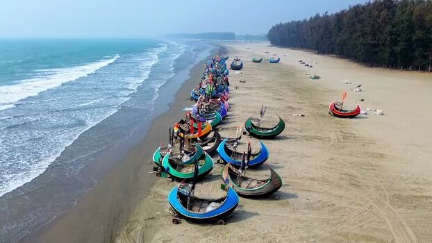 Aerial view of fishing boats on beach Bangladesh. Aerial view of fishing boats on beach Bangladesh.