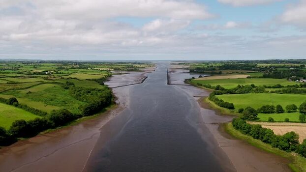 Aerial view of the River Moy estuary in Ballina Ireland.