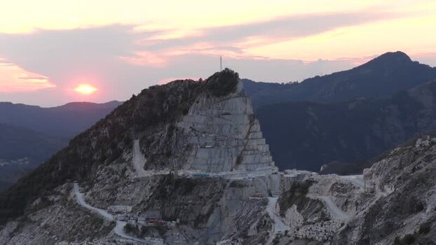 Aerial view of Carrara marble quarries at sunset Italy. Aerial view of Carrara marble quarries at sunset Italy.