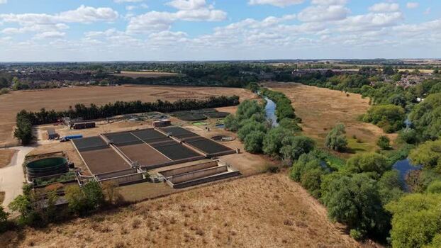 Aerial view of water treatment facility in St Neots United Kingdom. Aerial view of water treatment facility in St Neots United Kingdom.