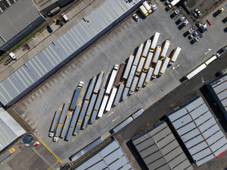 Kilsyth Victoria Australia 20 September 2026 Aerial view of a logistics depot with rows of parked semi trailer trucks and industrial warehouses. Kilsyth Victoria Australia 20 September 2026 Aerial view of a logistics depot with rows of parked semi trailer trucks and industrial warehouses.