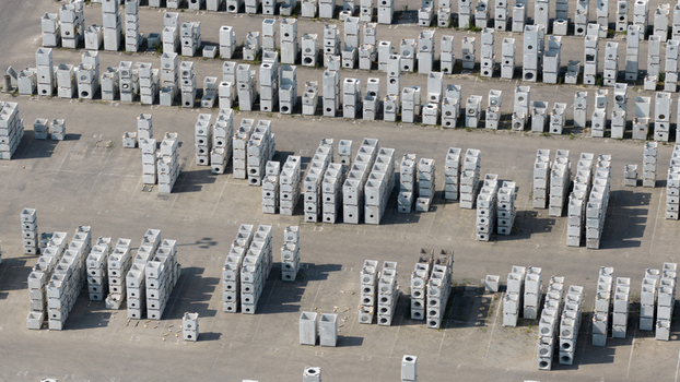 Aerial view of rows of stacked precast concrete drainage elements and industrial building components in an outdoor storage yard Oosterhout North Brabant Netherlands. Aerial view of rows of stacked precast concrete drainage elements and industrial building components in an outdoor storage yard Oosterhout North Brabant Netherlands.