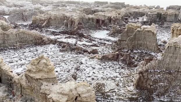 Aerial view of the volcanic salt formations in the Danakil Desert Ethiopia. Aerial view of the volcanic salt formations in the Danakil Desert Ethiopia.