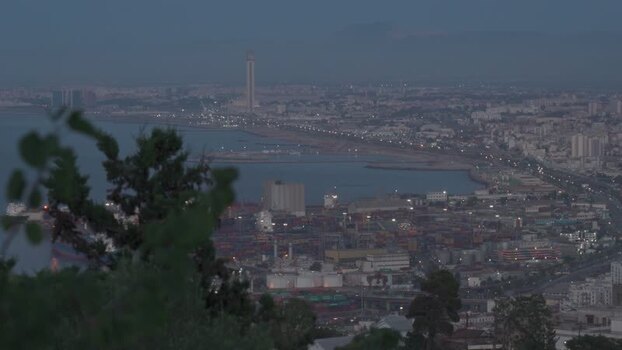 Aerial view of Algiers port and Great Mosque of Algiers Algeria.