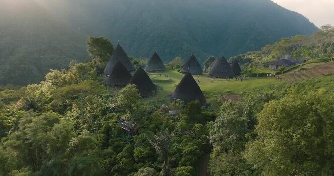 Aerial view of Waerebo Village in Satar Mese Barat Indonesia.