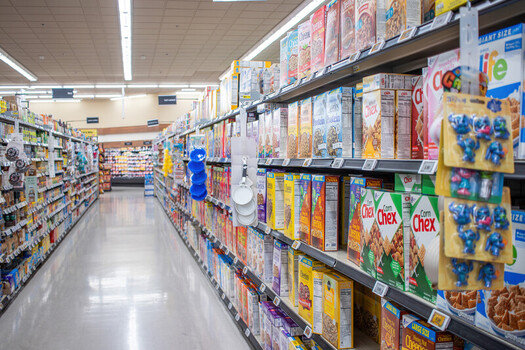 Las Vegas United States 02 May 2026 View of a supermarket aisle stocked with various breakfast cereal boxes on shelves under bright indoor lighting. Las Vegas United States 02 May 2026 View of a supermarket aisle stocked with various breakfast cereal boxes on shelves under bright indoor lighting.