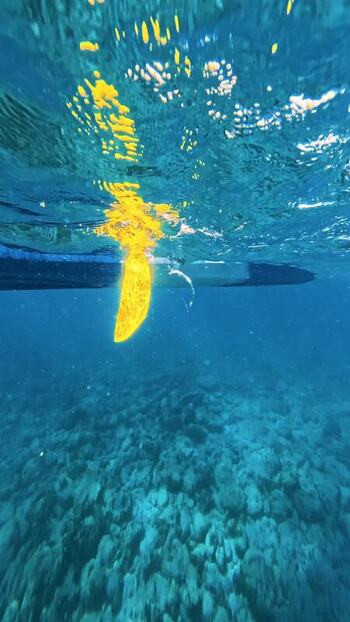 View of the clear blue sea from underwater Thailand.
