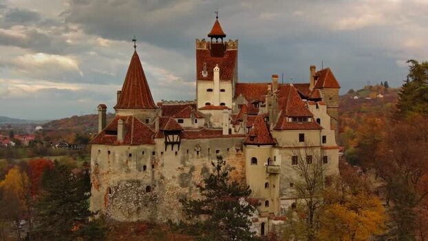 Aerial view of Bran Castle in autumn Romania. Aerial view of Bran Castle in autumn Romania.