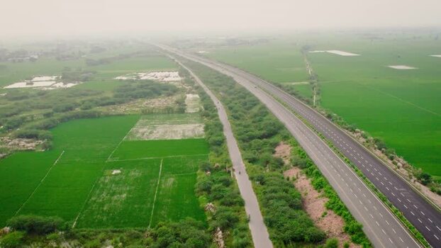 Aerial view of Ganga Expressway near Durgaganj India. Aerial view of Ganga Expressway near Durgaganj India.