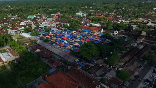 Aerial view of Bonyokan Pasar Legi market Indonesia.