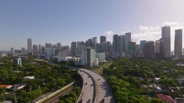Aerial view of I 95 and buildings Florida United States.