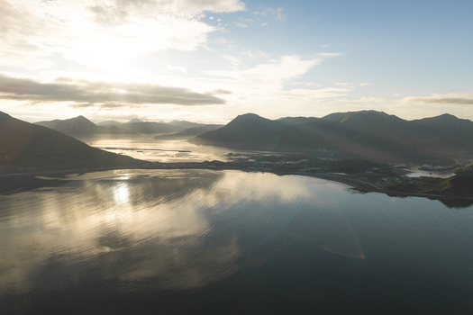 Scenic Aerial View of Unalaska Bay at Sunset