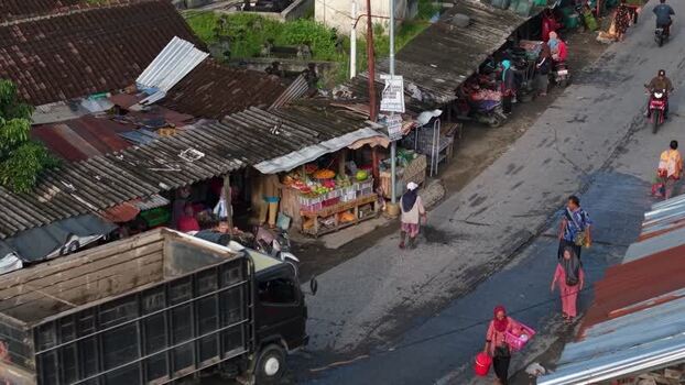 Aerial view of people at a local street market Indonesia. Aerial view of people at a local street market Indonesia.