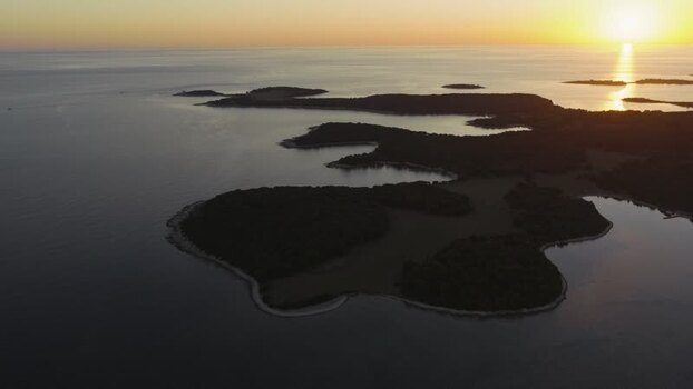 Aerial view of Brijuni National Park at sunset Croatia.