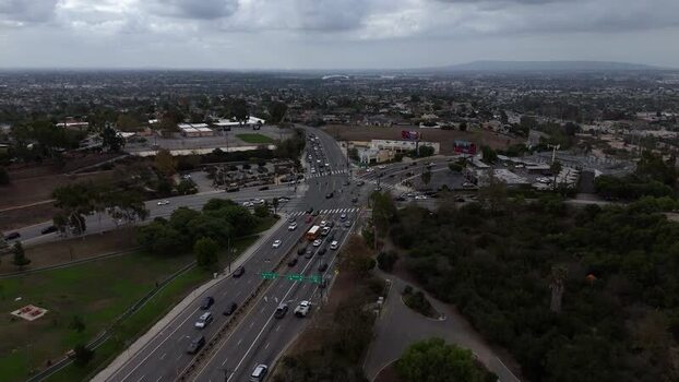 Aerial view of Baldwin Hills intersection in Los Angeles United States.