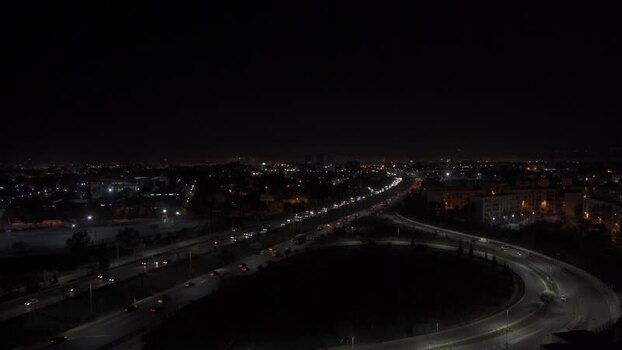 Aerial view of a highway interchange at night Algeria.