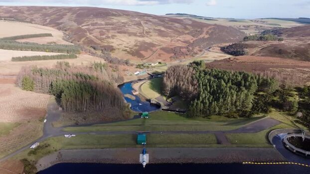 Aerial view of Whiteadder Reservoir and hills in Duns United Kingdom. Aerial view of Whiteadder Reservoir and hills in Duns United Kingdom.