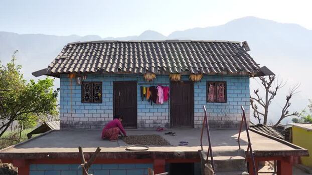 View of a blue brick house in the mountains Nepal. View of a blue brick house in the mountains Nepal.