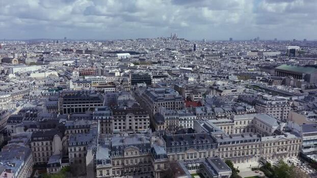 Aerial view of Paris cityscape with Sacre Coeur in France.