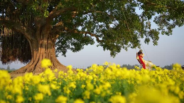 View of a girl on a swing under a banyan tree Bangladesh. View of a girl on a swing under a banyan tree Bangladesh.
