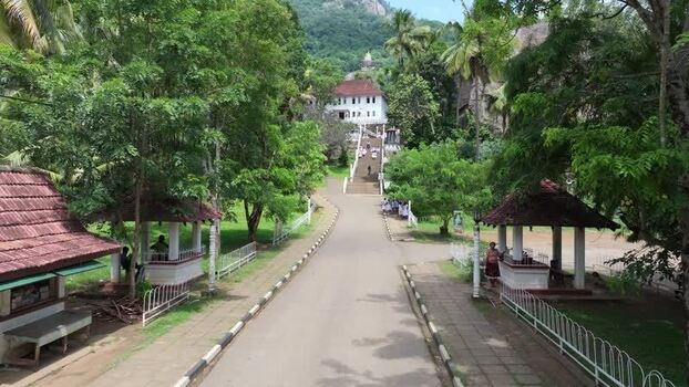 Aerial view of temple path in Kandy Sri Lanka.