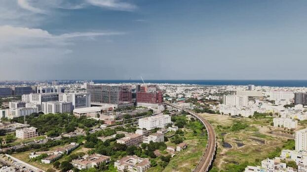 Aerial view of DLF Downtown and urban landscape in Chennai India.