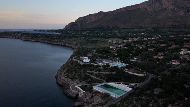 Aerial view of the coastline in Terrasini Italy.