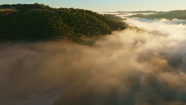 Aerial view of fog over Kangaroo Creek Reservoir Australia. Aerial view of fog over Kangaroo Creek Reservoir Australia.