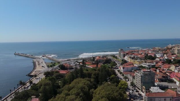 Aerial view of Foz do Douro and the breakwater in Portugal. Aerial view of Foz do Douro and the breakwater in Portugal.