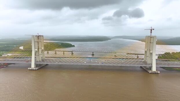 Aerial view of New Zuari Bridge in Goa India.