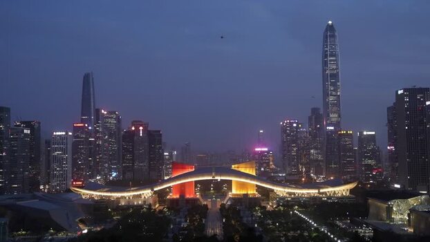 View of Shenzhen skyline at dusk China. View of Shenzhen skyline at dusk China.