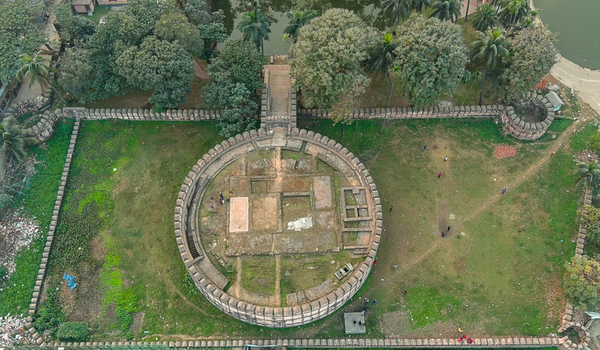 Aerial view of the Idrakpur Fort s circular structure standing proudly amidst the green field Munshiganj Dhaka Division Bangladesh. Aerial view of the Idrakpur Fort s circular structure standing proudly amidst the green field Munshiganj Dhaka Division Bangladesh.