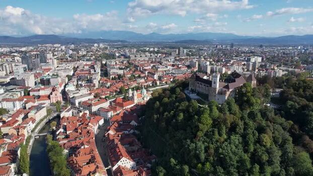 Aerial view of Ljubljana Castle and the old town Slovenia.