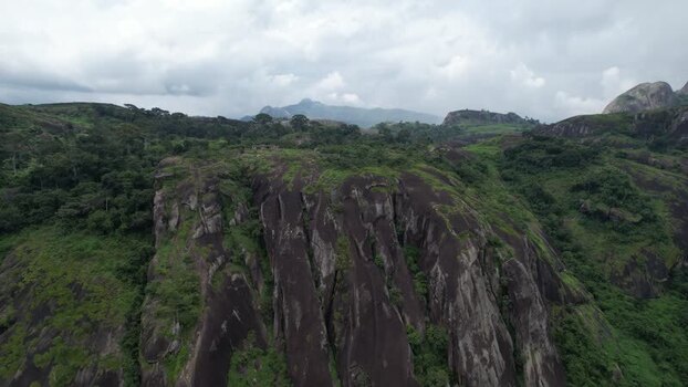Aerial view of Idanre Hills with rugged rock formations Nigeria.