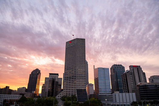 Indianapolis United States 12 May 2026 View of the Indianapolis skyline featuring the OneAmerica Tower under a colorful sunset sky with wispy pink and orange clouds. Indianapolis United States 12 May 2026 View of the Indianapolis skyline featuring the OneAmerica Tower under a colorful sunset sky with wispy pink and orange clouds.