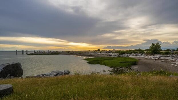 View of Garry Point Park at sunset in Richmond Canada.