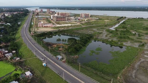 Aerial view of Kalurghat New Riverview Road in Bakalia Bangladesh.
