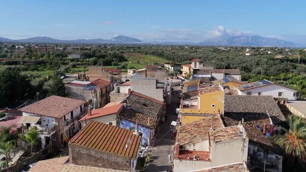 Aerial view of Borgo Parrini in the Sicilian countryside Italy.