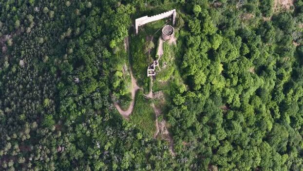 Aerial view of the medieval castle ruins in Ribeauville France. Aerial view of the medieval castle ruins in Ribeauville France.