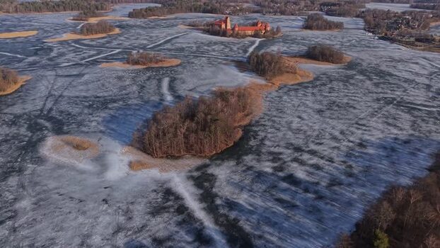 Aerial view of Trakai Island Castle Lithuania.