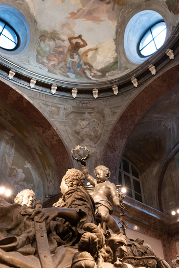 Vienna Austria 25 April 2026 View of the ornate sarcophagus in the Imperial Crypt with elaborate sculptures under a frescoed dome. Vienna Austria 25 April 2026 View of the ornate sarcophagus in the Imperial Crypt with elaborate sculptures under a frescoed dome.