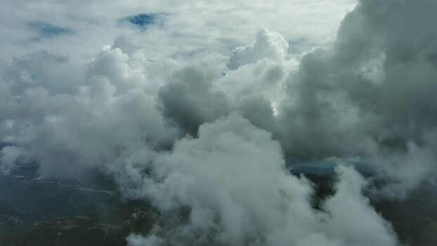 Aerial view of clouds over the mountains in Montenegro.